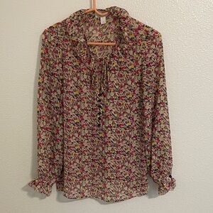 LOFT Multicolor Floral Blouse with Ruffle Collar